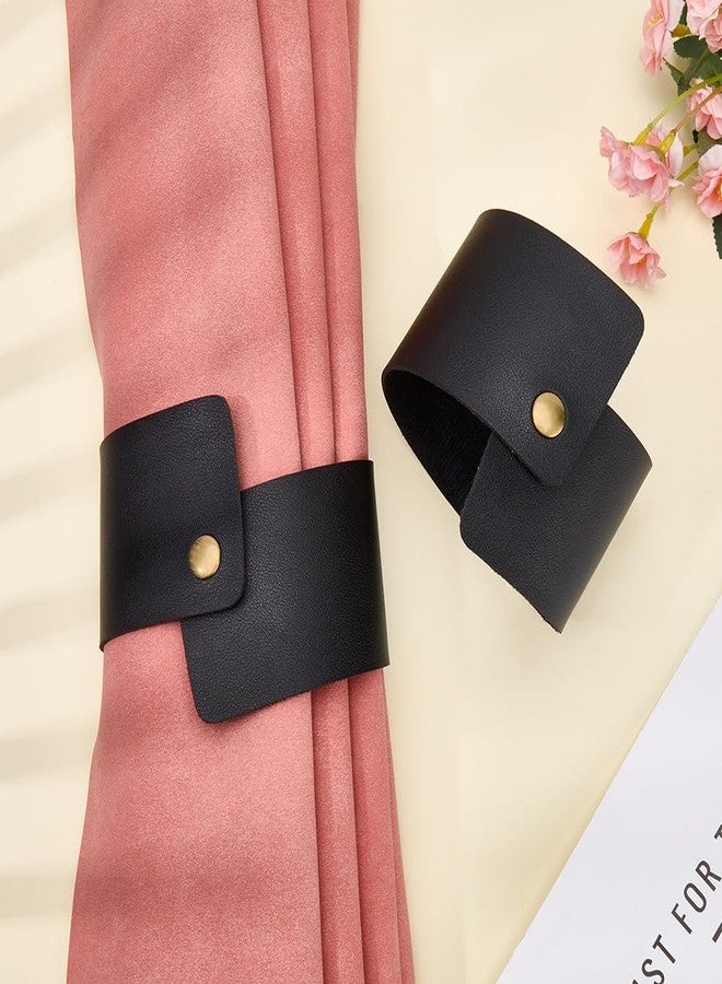 CALFOVERA 4PCS Black PU Leather Curtain Tie Backs Vintage Style Drapery Rope Tiebacks Elegant Leather Window Treatment Holdback Retro Curtain Buckle with Snap for Home Living Room Bedroom Office - Image 3